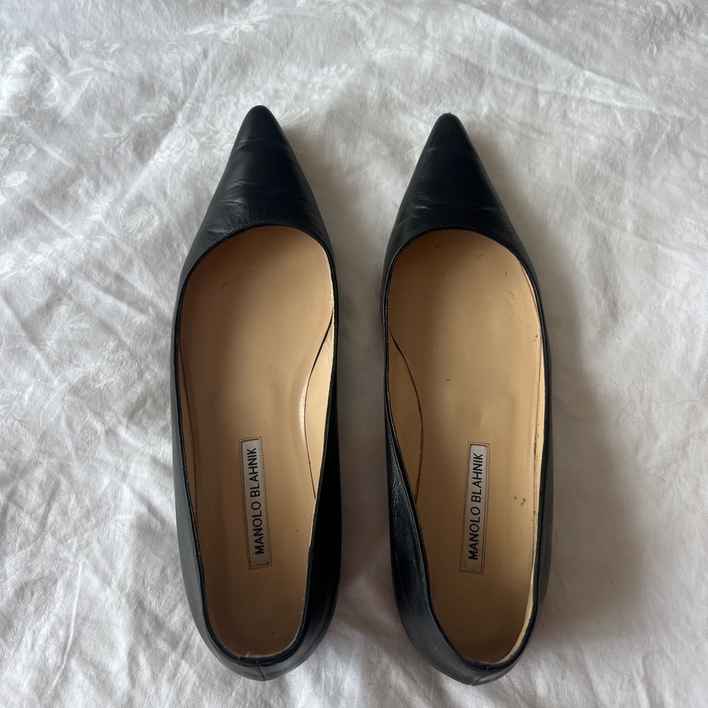 Manolo Blahnik Black Leather Women's Shoes